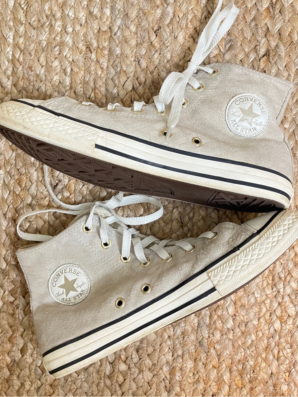 Sz 5 Converse Chuck Taylor All Star Ivory Champagne Sparkle Glitter Hi Tops